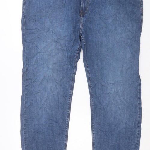 Marks and Spencer Mens Blue Cotton Straight Jeans Size 44 in L29 in Regular Button - Short Leg