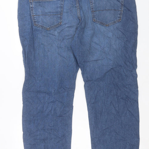 Marks and Spencer Mens Blue Cotton Straight Jeans Size 44 in L29 in Regular Button - Short Leg