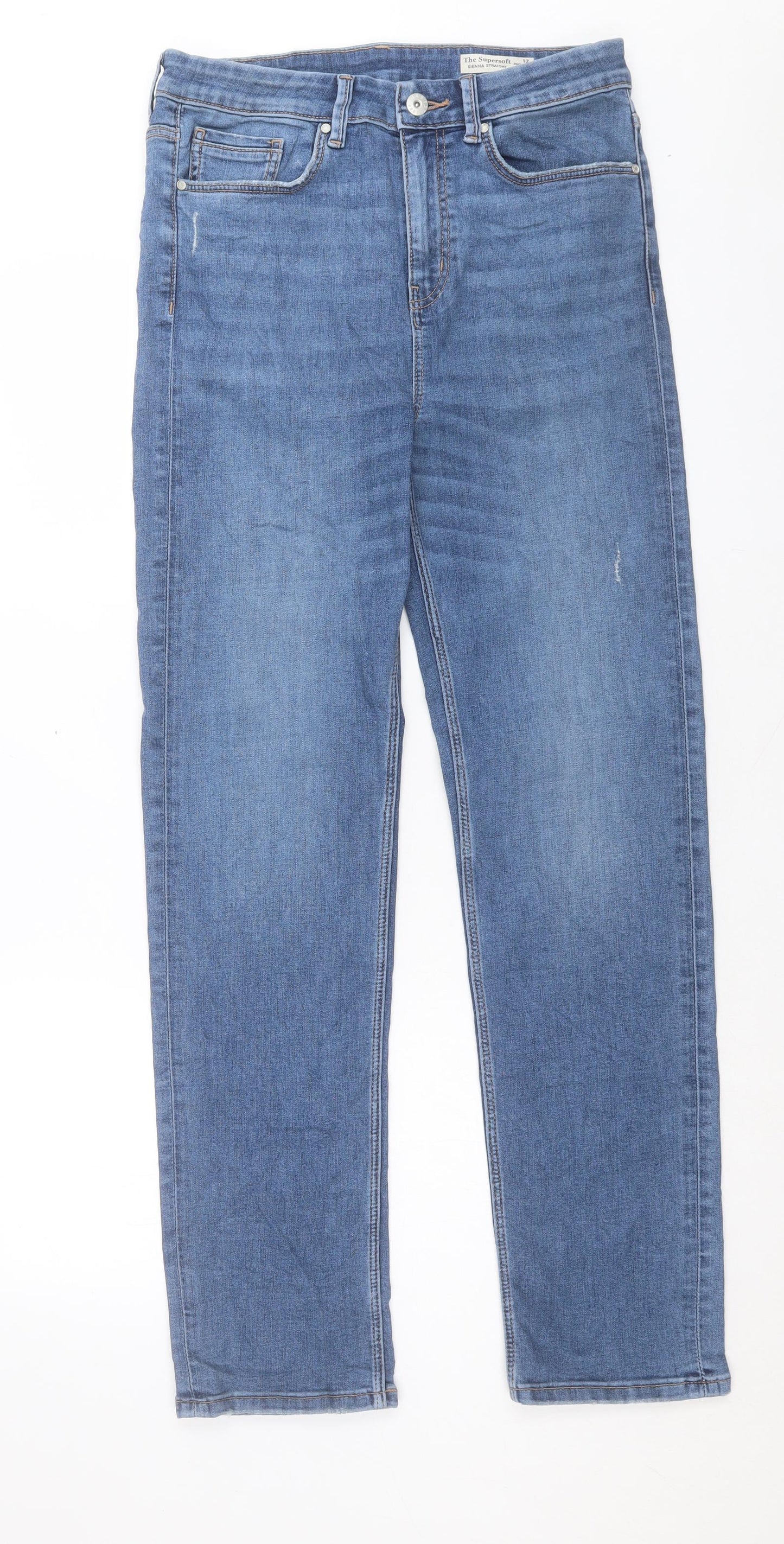 Marks and Spencer Womens Blue Cotton Straight Jeans Size 12 L30 in Regular Button