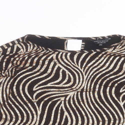 Dorothy Perkins Womens Orange Geometric Nylon Basic T-Shirt Size 12 Boat Neck