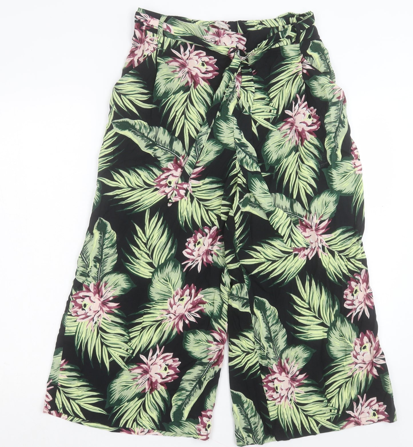 George Womens Green Floral Viscose Cropped Trousers Size 10 L20 in Regular Tie