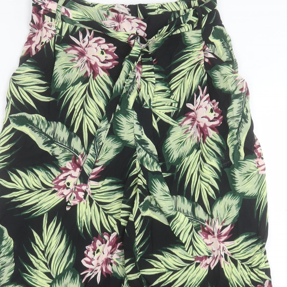 George Womens Green Floral Viscose Cropped Trousers Size 10 L20 in Regular Tie