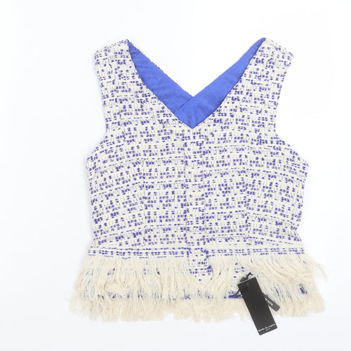 Drole de Copine Womens Blue Geometric Polyester Cropped Tank Size S V-Neck