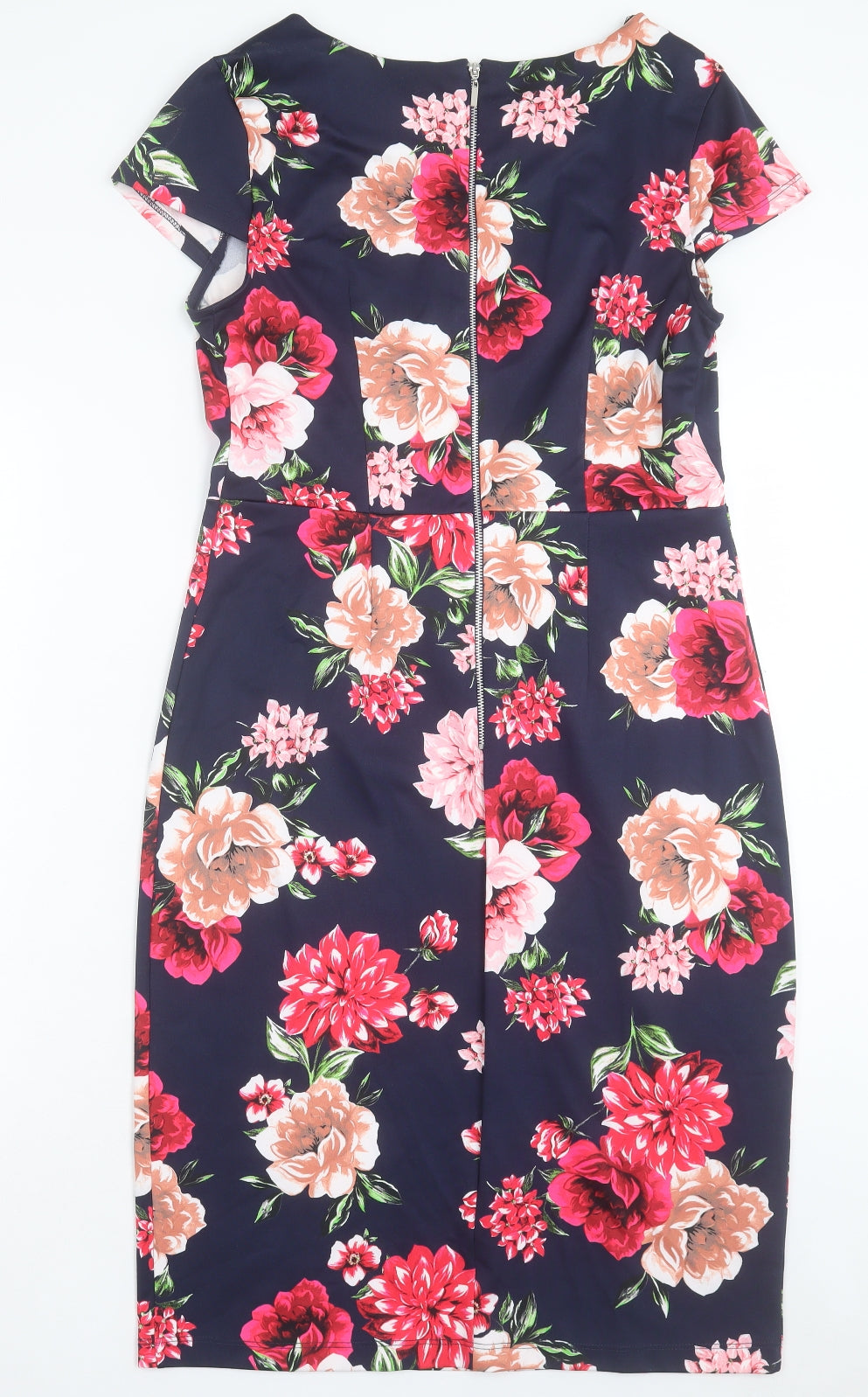 Dorothy Perkins Womens Blue Floral Polyester Shift Size 14 Boat Neck Zip