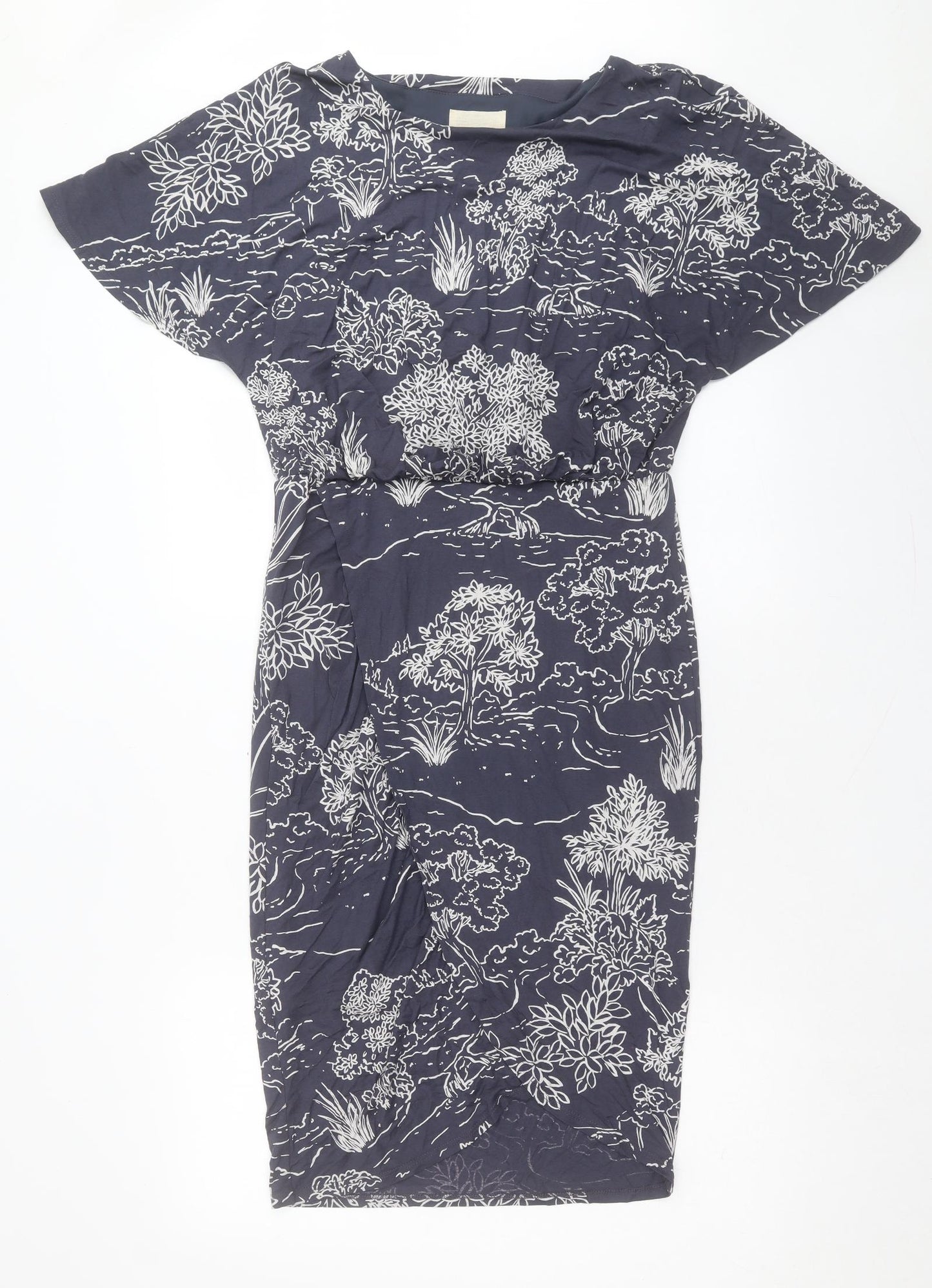 Phase Eight Womens Blue Floral Viscose Sheath Size 12 Boat Neck Pullover