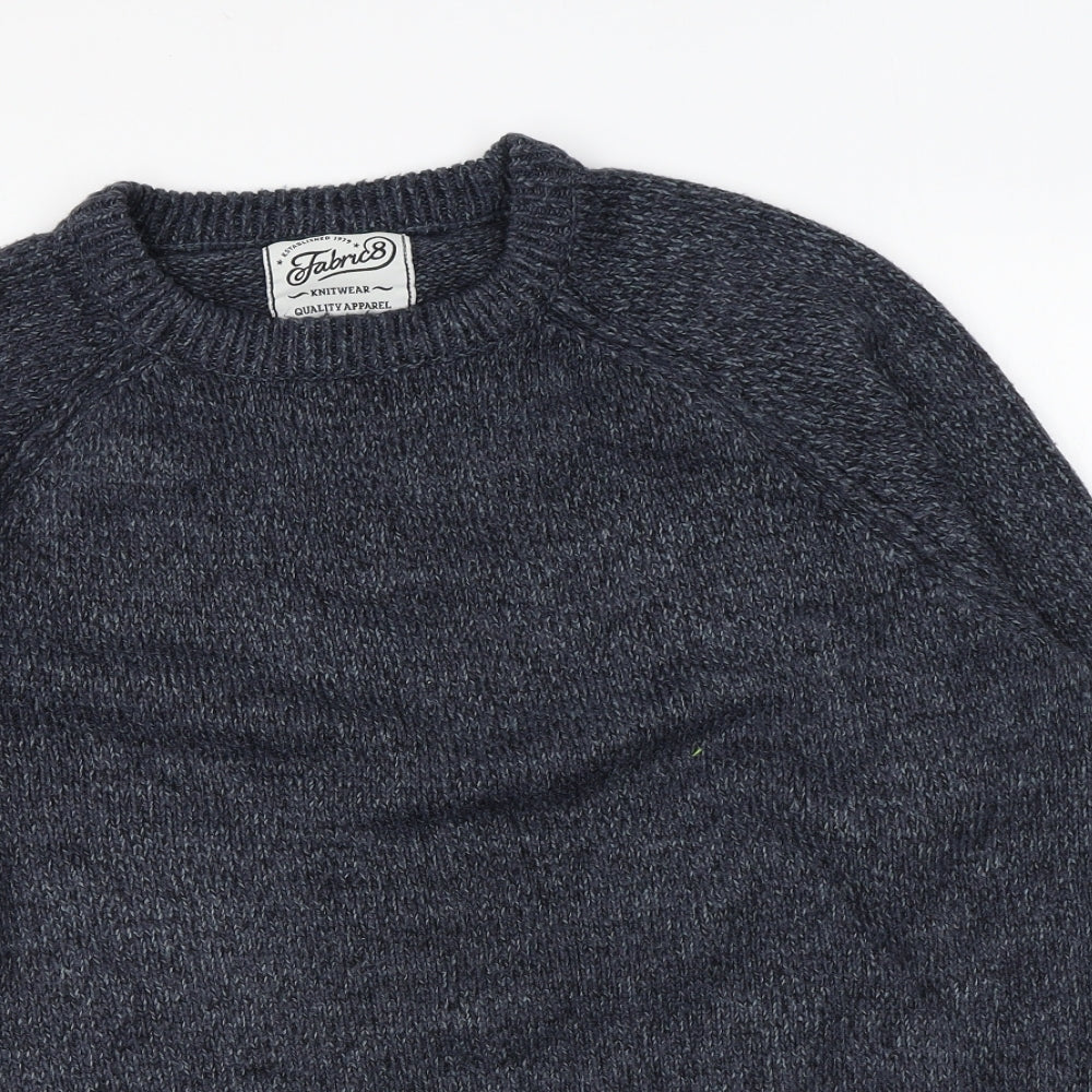 Fabric Mens Blue Round Neck Acrylic Pullover Jumper Size M
