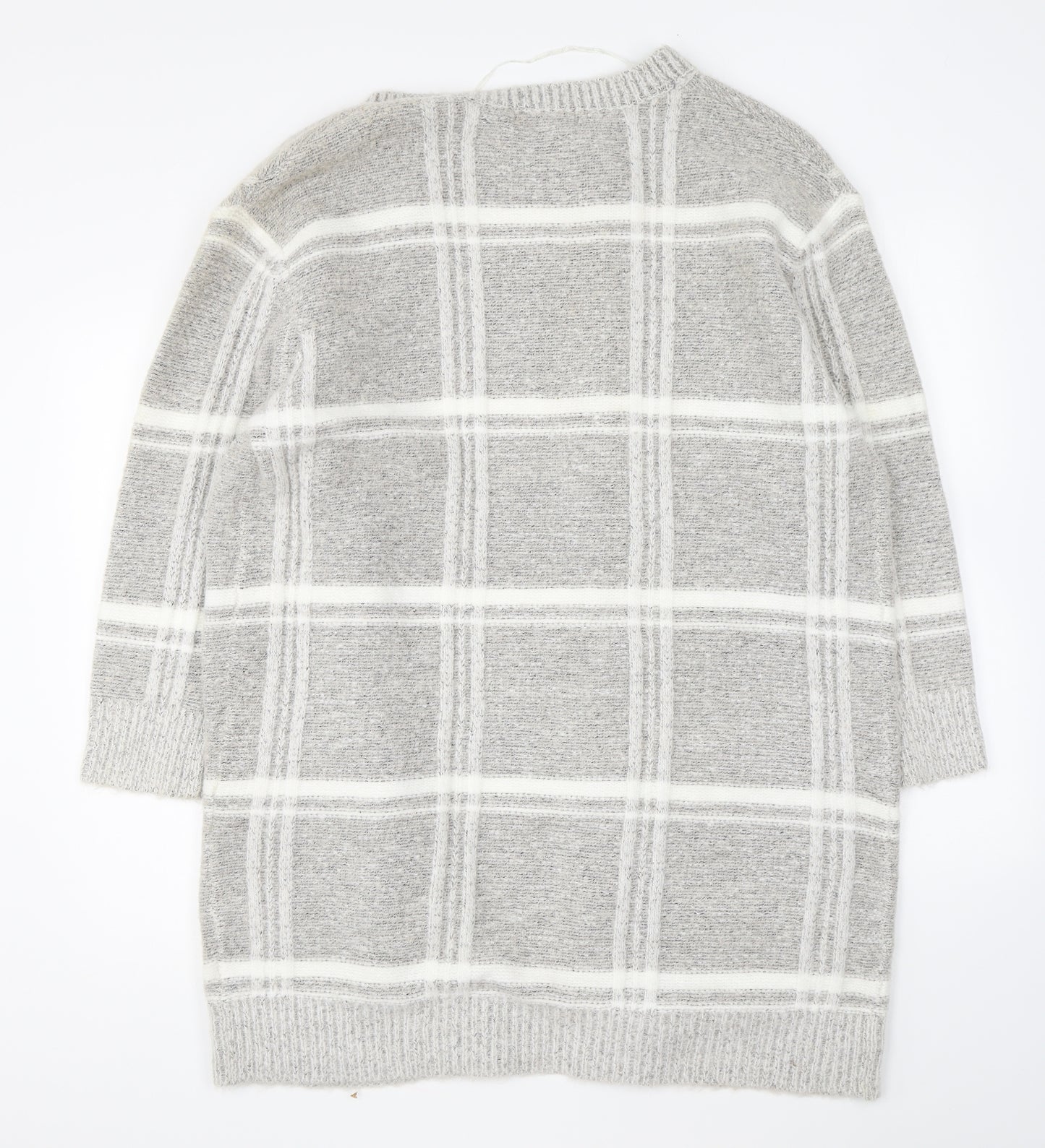 Atmosphere Womens Grey V-Neck Plaid Acrylic Cardigan Jumper Size L