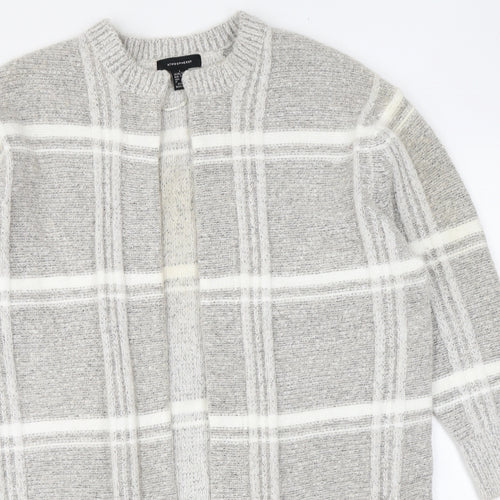 Atmosphere Womens Grey V-Neck Plaid Acrylic Cardigan Jumper Size L
