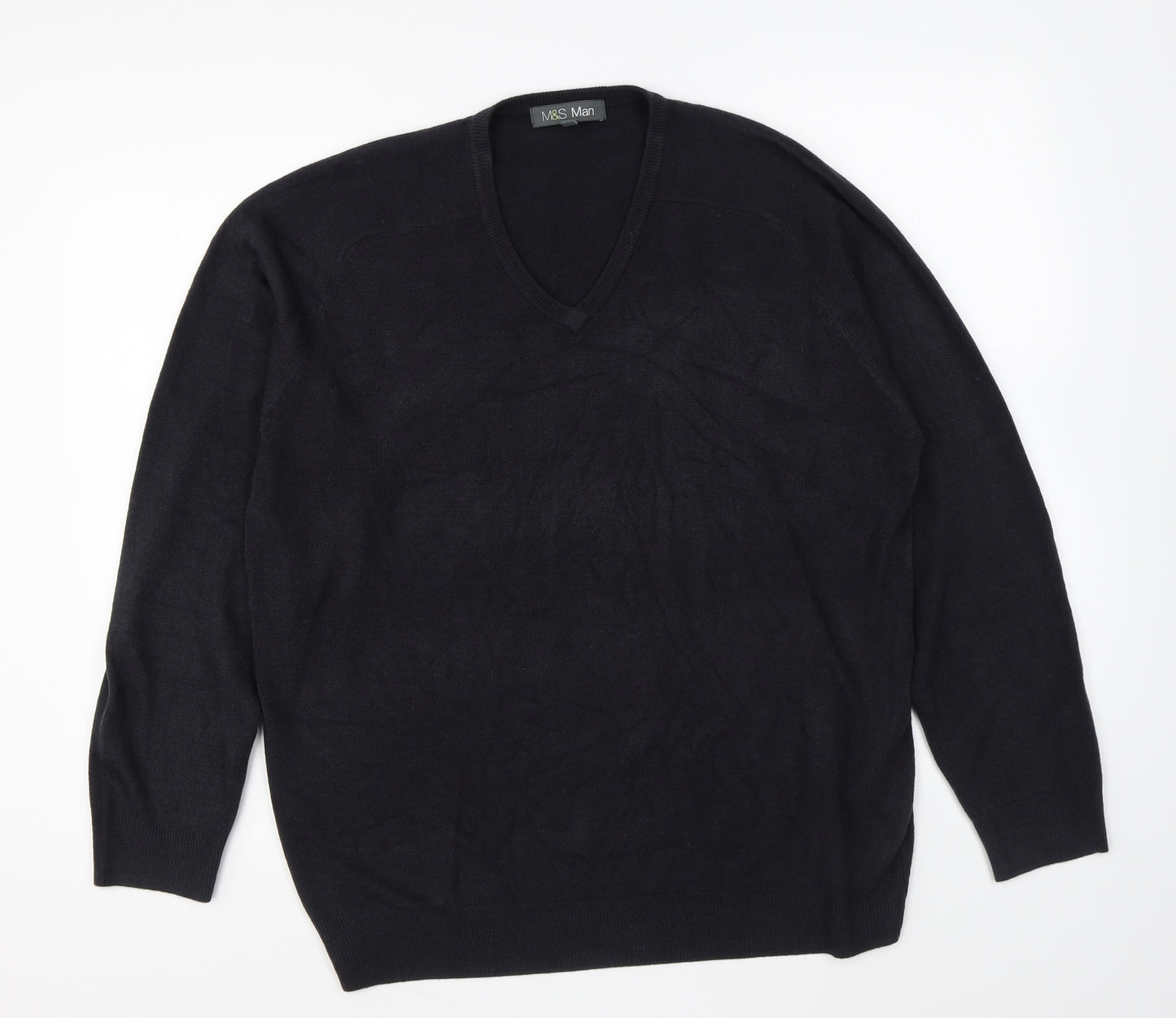 Marks and Spencer Mens Blue V-Neck Acrylic Pullover Jumper Size L