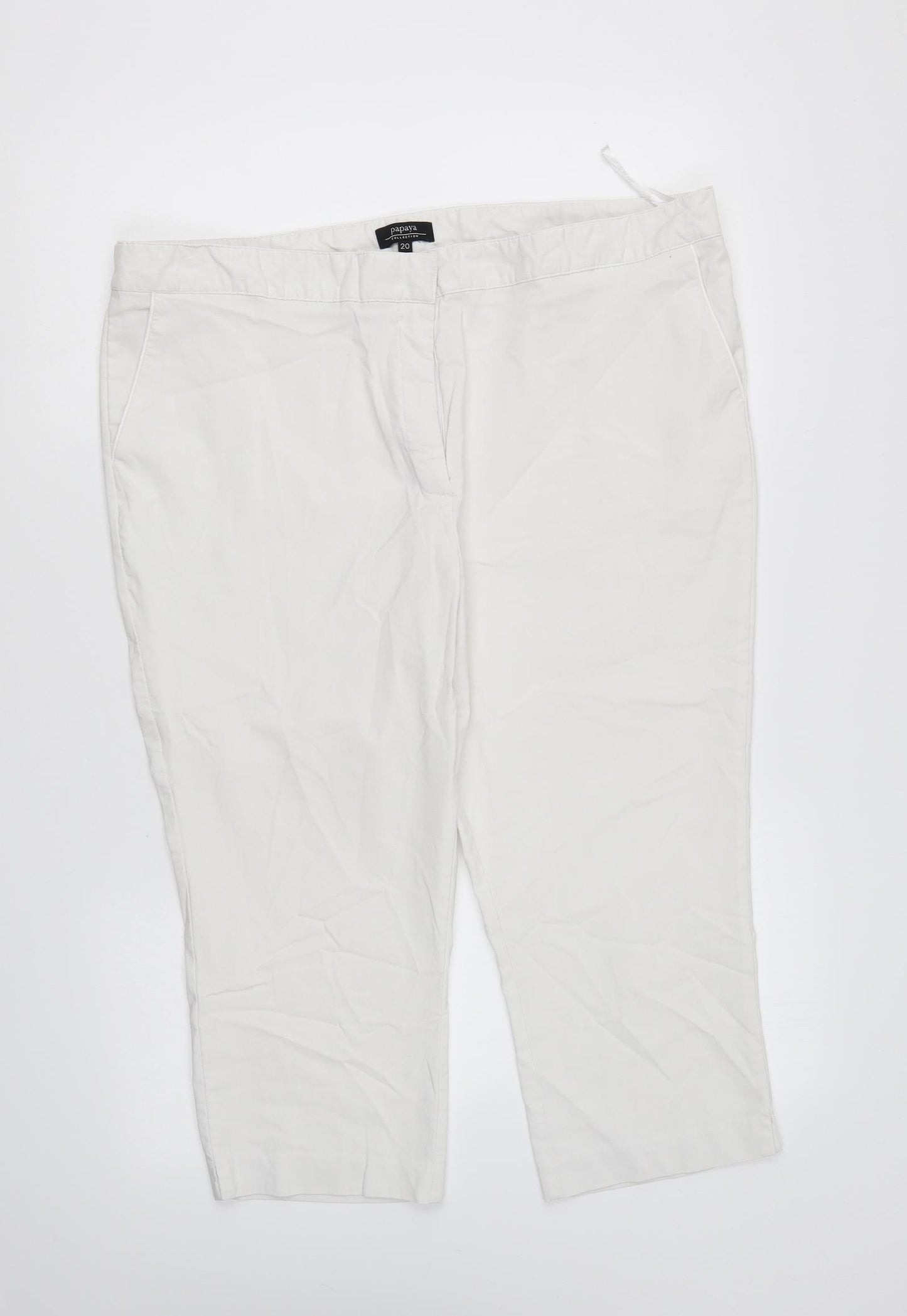 Papaya Womens White Viscose Capri Trousers Size 20 L20 in Regular Zip