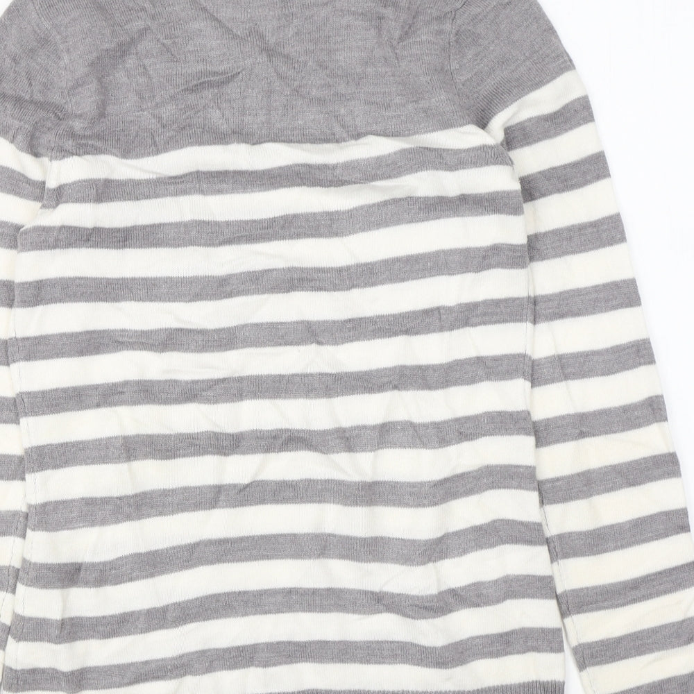 Papaya Womens Grey Round Neck Striped Acrylic Pullover Jumper Size 10