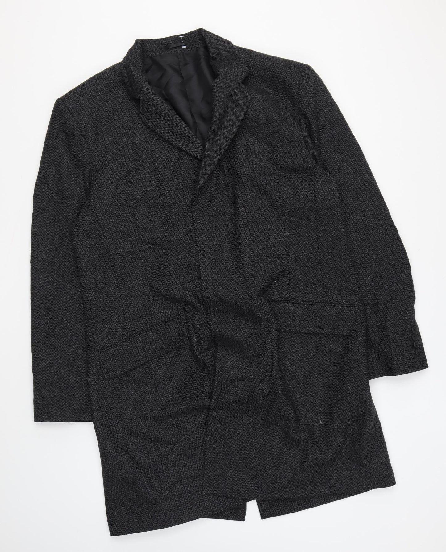 Armando Mens Black Overcoat Coat Size L Button