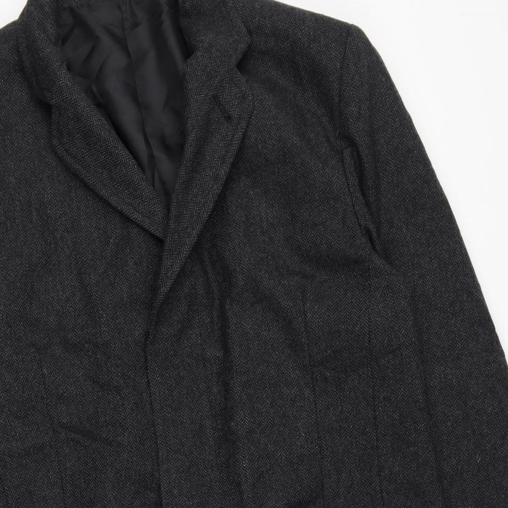 Armando Mens Black Overcoat Coat Size L Button