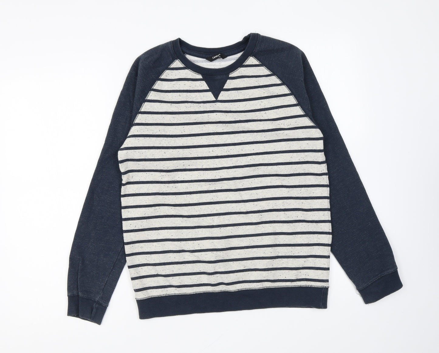 George Boys Blue Striped Cotton Pullover Sweatshirt Size 13-14 Years Pullover