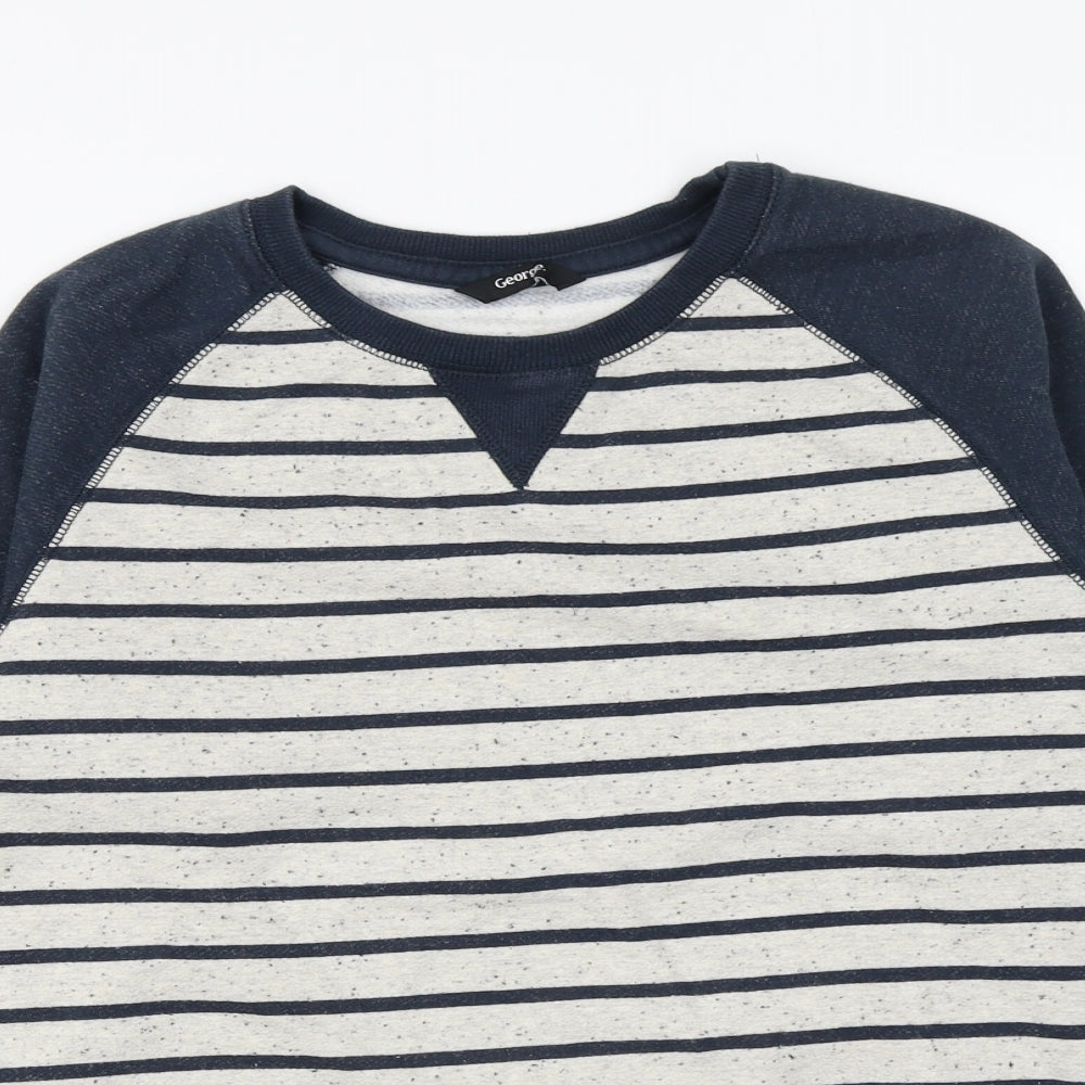 George Boys Blue Striped Cotton Pullover Sweatshirt Size 13-14 Years Pullover