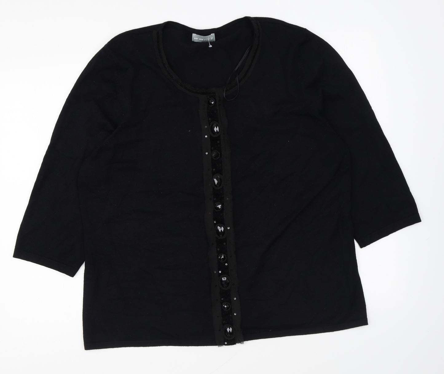 Per Una Womens Black Round Neck Viscose Cardigan Jumper Size 20