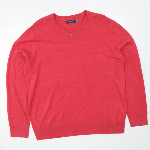 Atlantic Bay Mens Red V-Neck Acrylic Pullover Jumper Size XL