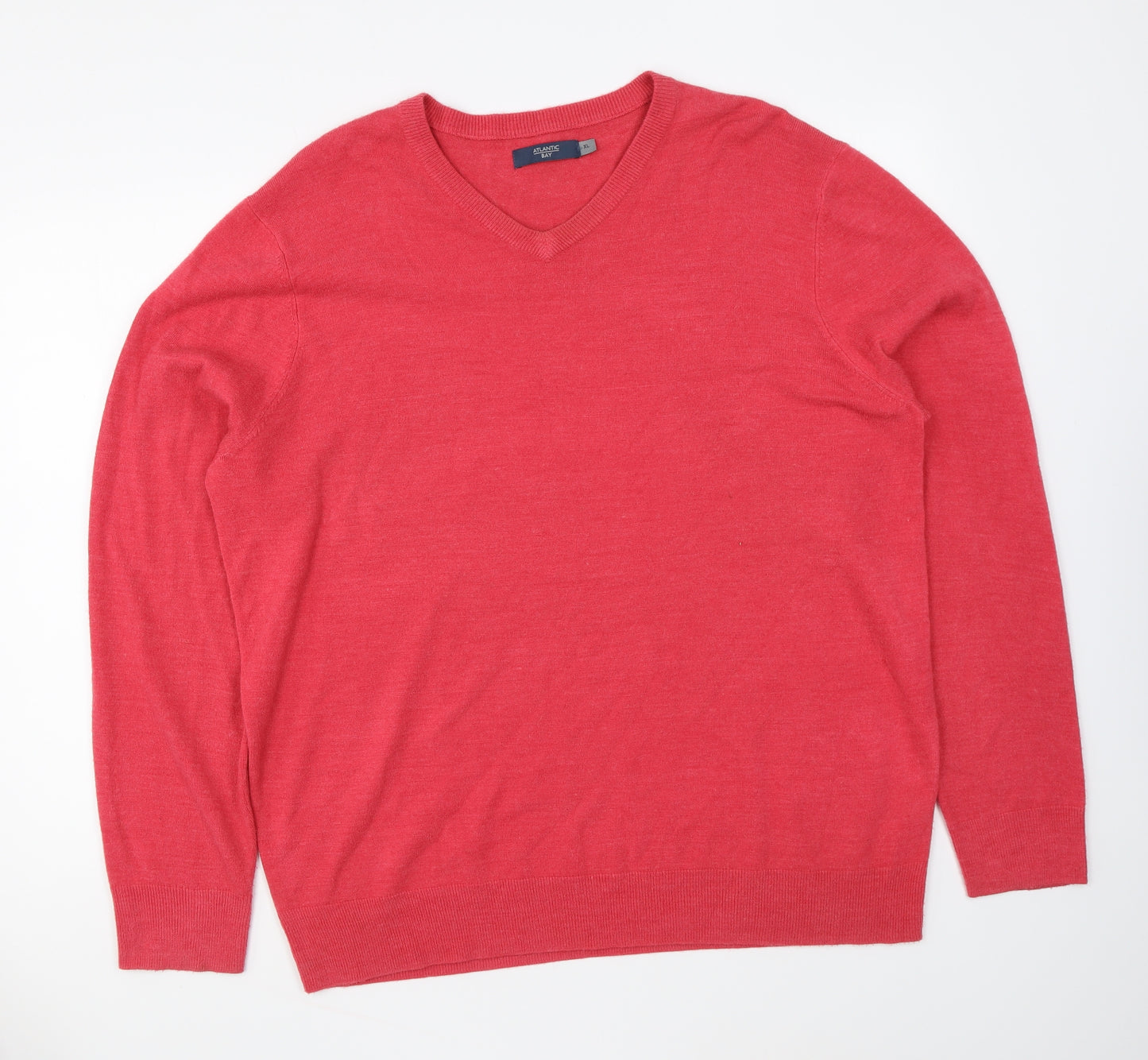 Atlantic Bay Mens Red V-Neck Acrylic Pullover Jumper Size XL