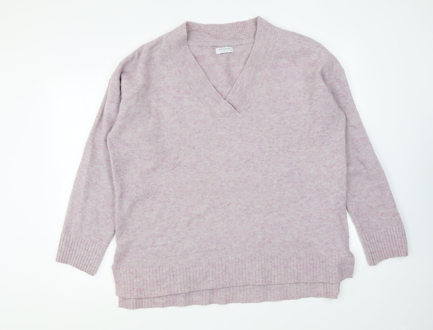 Papaya Womens Purple V-Neck Polyester Pullover Jumper Size L