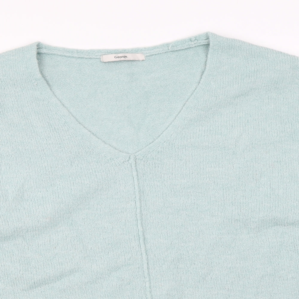 George Womens Blue V-Neck Acrylic Pullover Jumper Size L