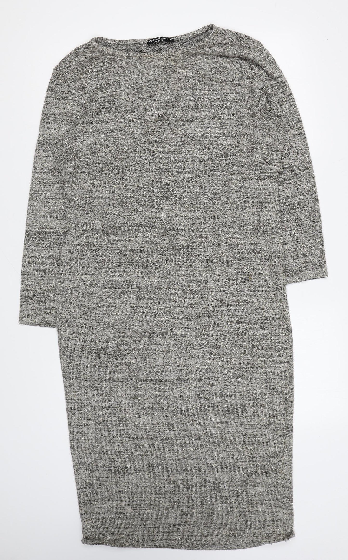 Marina Kaneva Womens Grey Polyester Jumper Dress Size 16 Round Neck Pullover