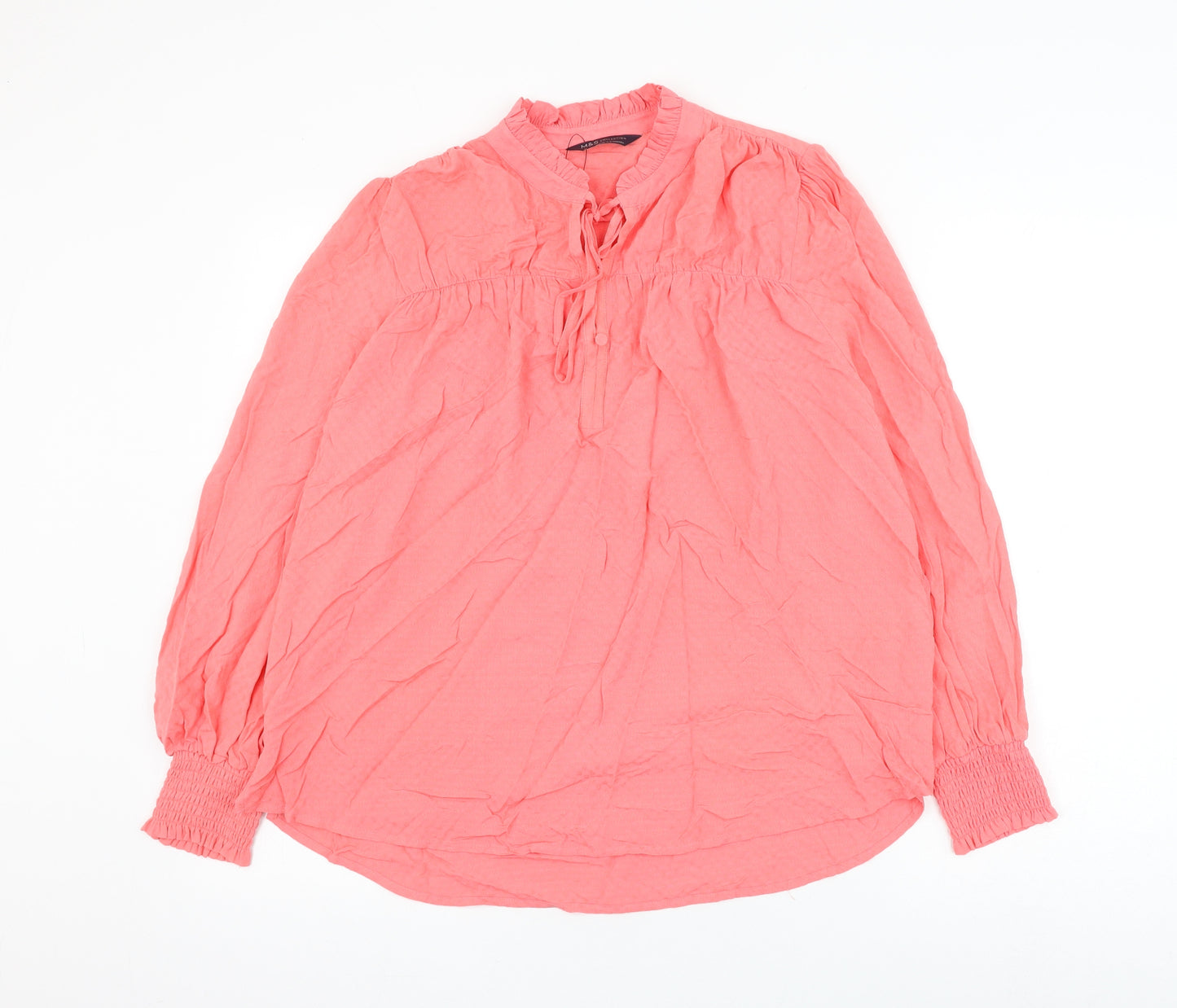 Marks and Spencer Womens Pink Viscose Basic Blouse Size 10 V-Neck