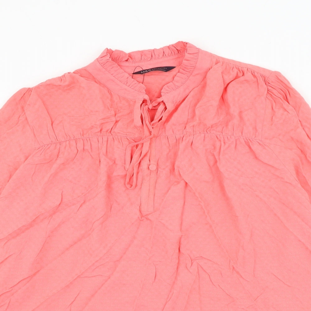 Marks and Spencer Womens Pink Viscose Basic Blouse Size 10 V-Neck