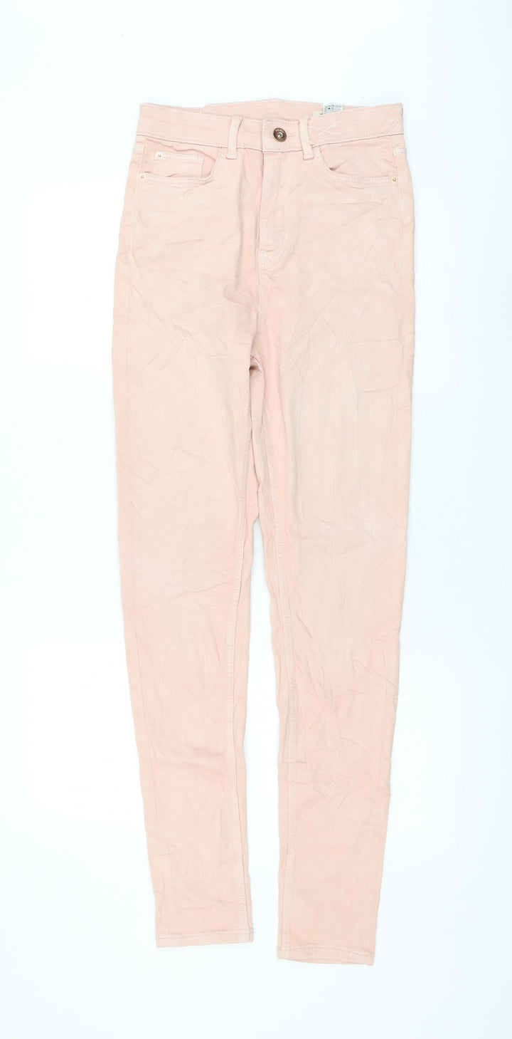 Marks and Spencer Womens Pink Cotton Skinny Jeans Size 8 L30 in Regular Zip