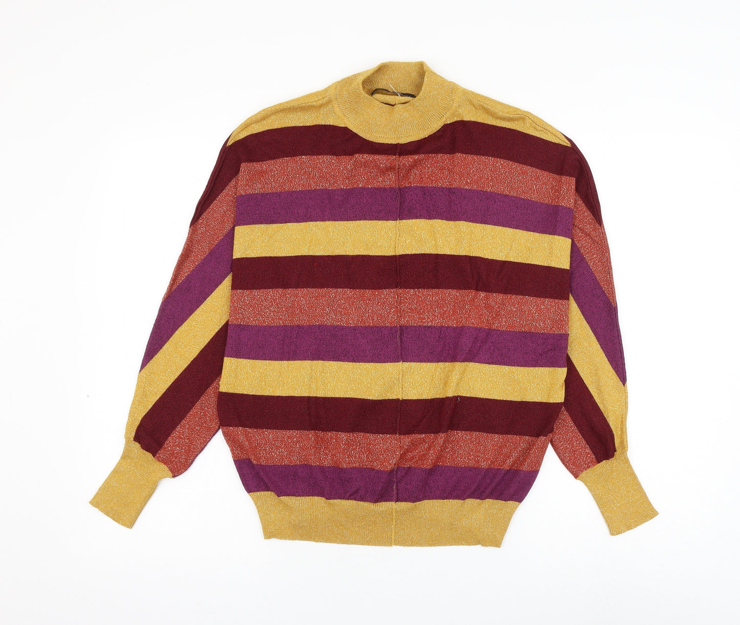 Marks and Spencer Womens Multicoloured Mock Neck Striped Viscose Pullover Jumper Size S