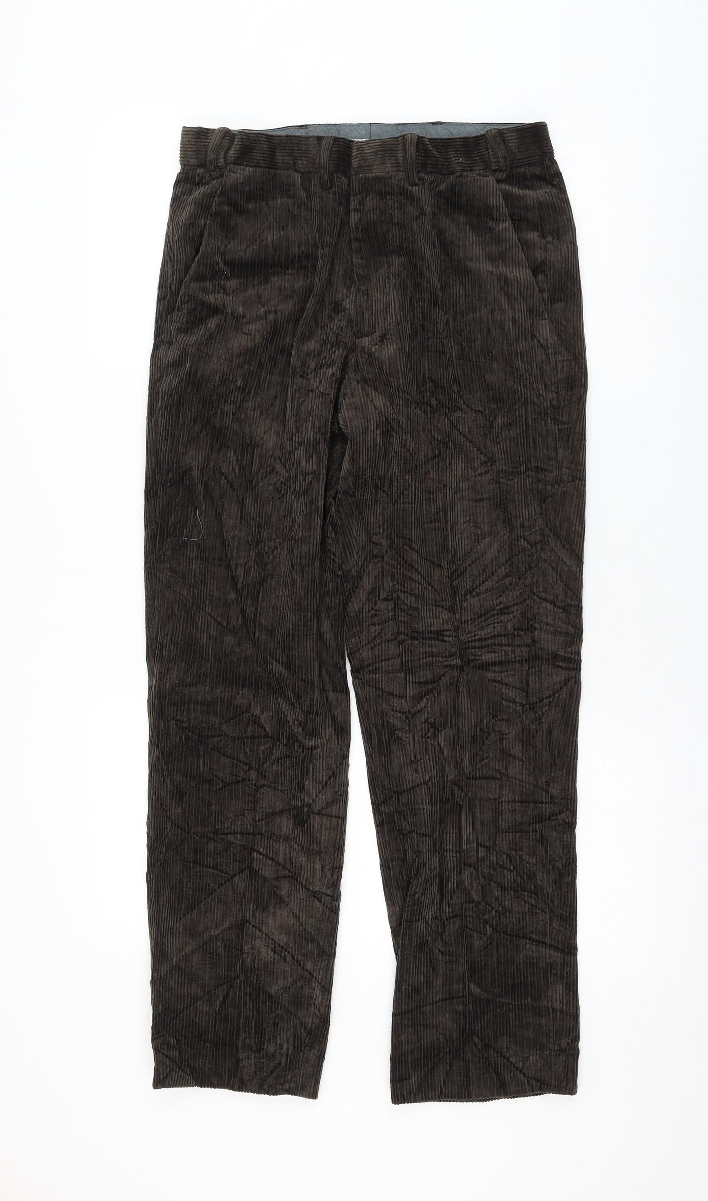 Marks and Spencer Mens Brown Cotton Trousers Size 30 in L28 in Regular Zip