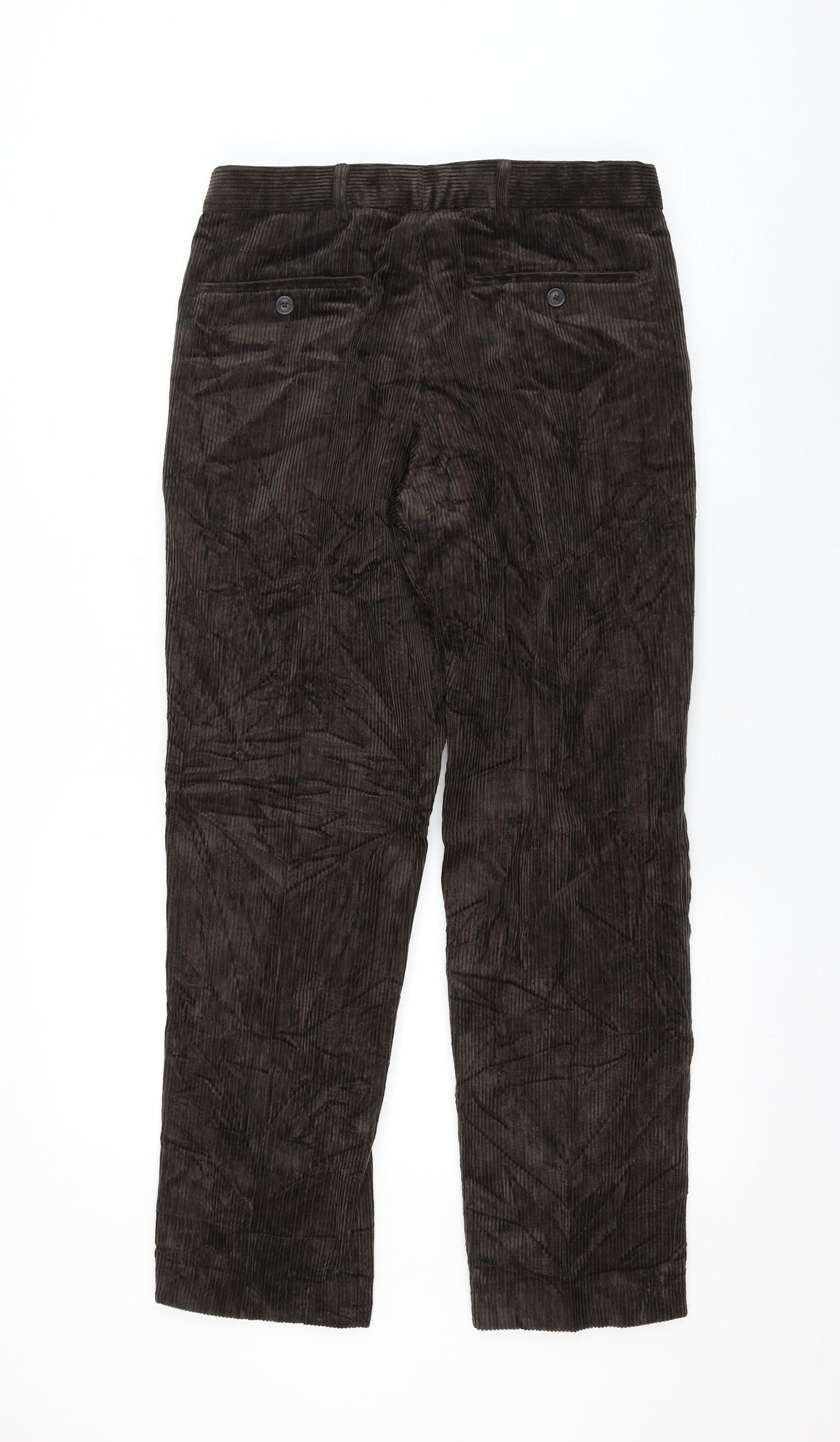 Marks and Spencer Mens Brown Cotton Trousers Size 30 in L28 in Regular Zip