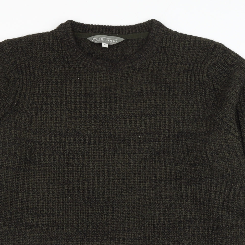 Originals Mens Green Round Neck Acrylic Pullover Jumper Size XL