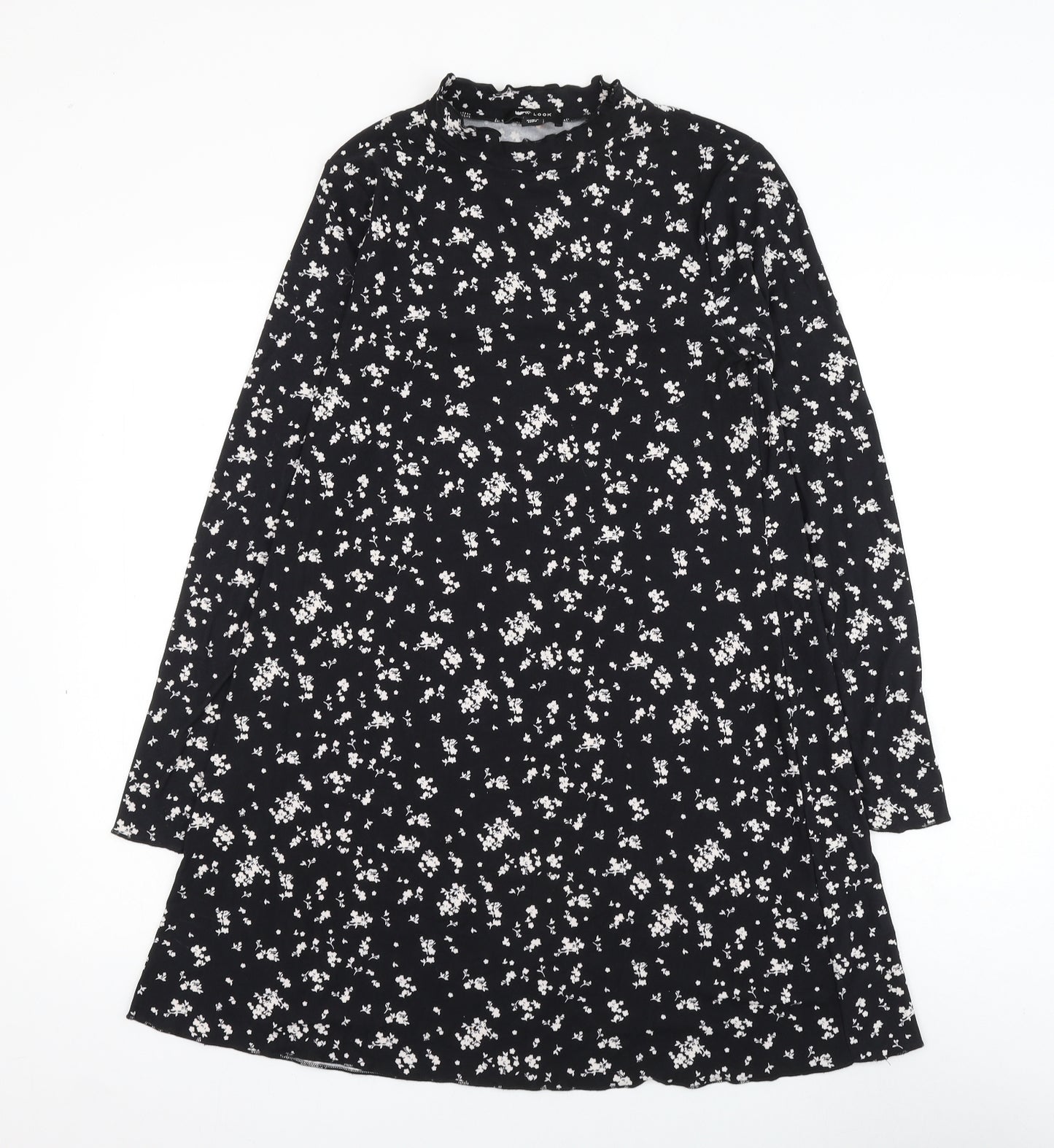 New Look Womens Black Floral Polyester Shift Size 8 Round Neck Pullover