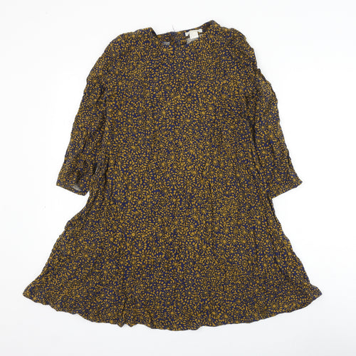 H&M Womens Multicoloured Floral Viscose Skater Dress Size 6 Round Neck Button