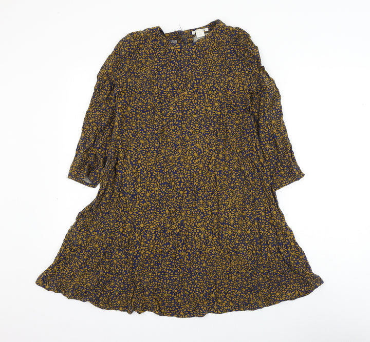 H&M Womens Multicoloured Floral Viscose Skater Dress Size 6 Round Neck Button