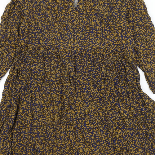 H&M Womens Multicoloured Floral Viscose Skater Dress Size 6 Round Neck Button