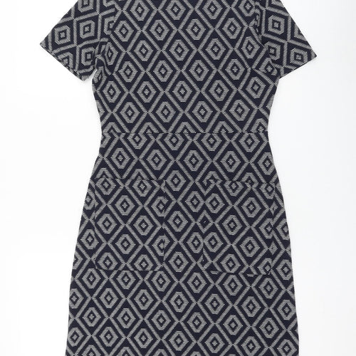 NEXT Womens Blue Geometric Polyester Shift Size 6 Square Neck Pullover