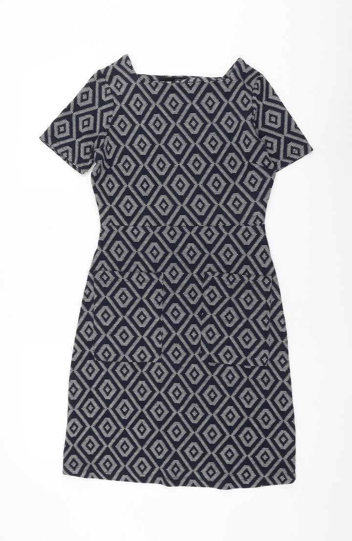 NEXT Womens Blue Geometric Polyester Shift Size 6 Square Neck Pullover