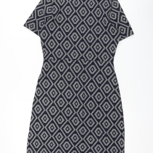 NEXT Womens Blue Geometric Polyester Shift Size 6 Square Neck Pullover