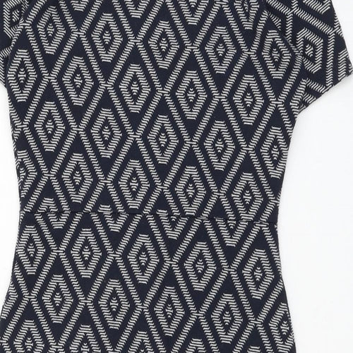 NEXT Womens Blue Geometric Polyester Shift Size 6 Square Neck Pullover