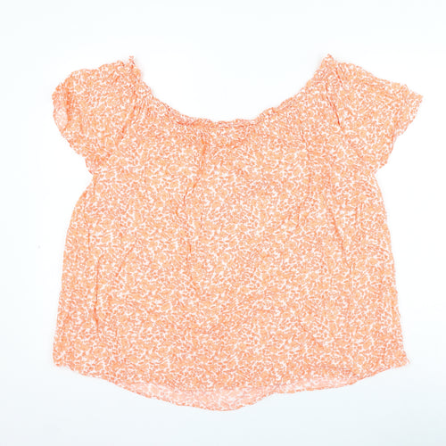 Papaya Womens Orange Floral Viscose Basic Blouse Size 18 Boat Neck