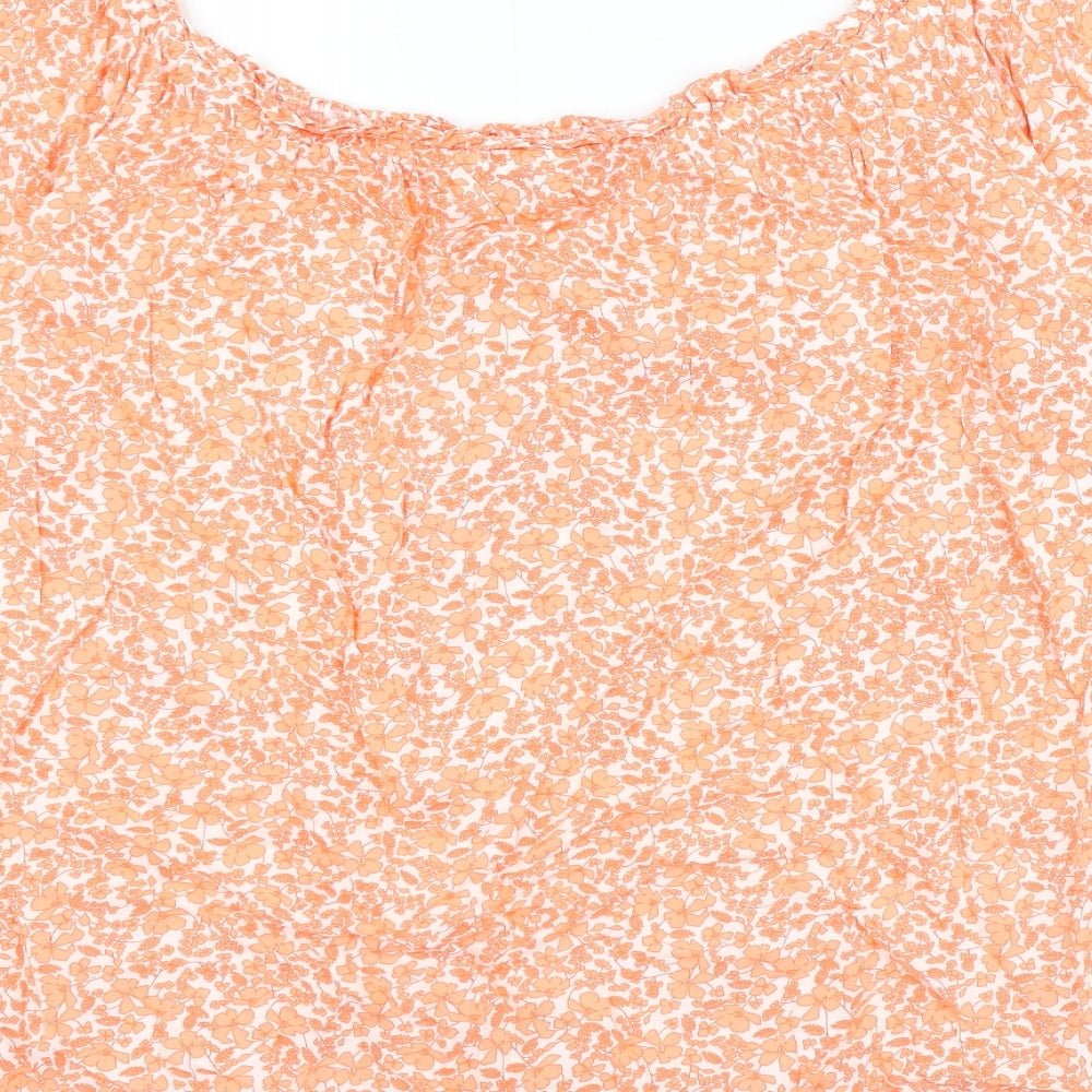 Papaya Womens Orange Floral Viscose Basic Blouse Size 18 Boat Neck