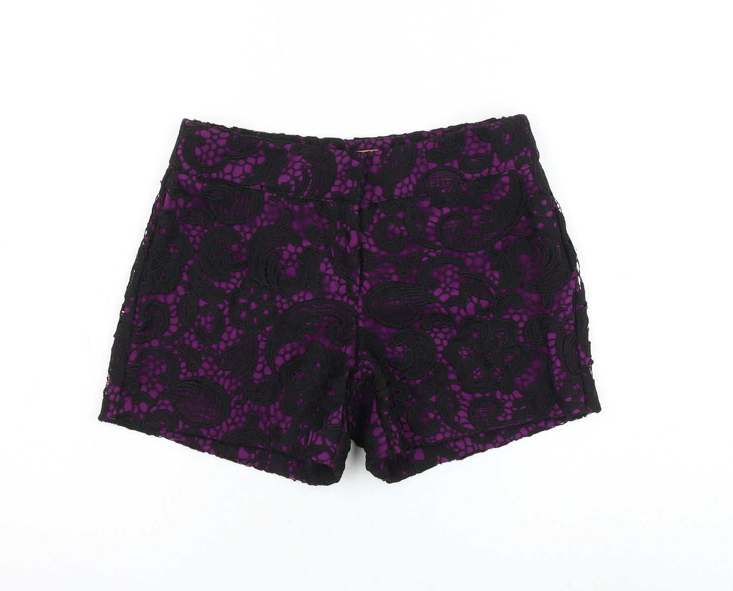 My Muse Womens Purple Floral Polyester Hot Pants Shorts Size S L4 in Regular Zip