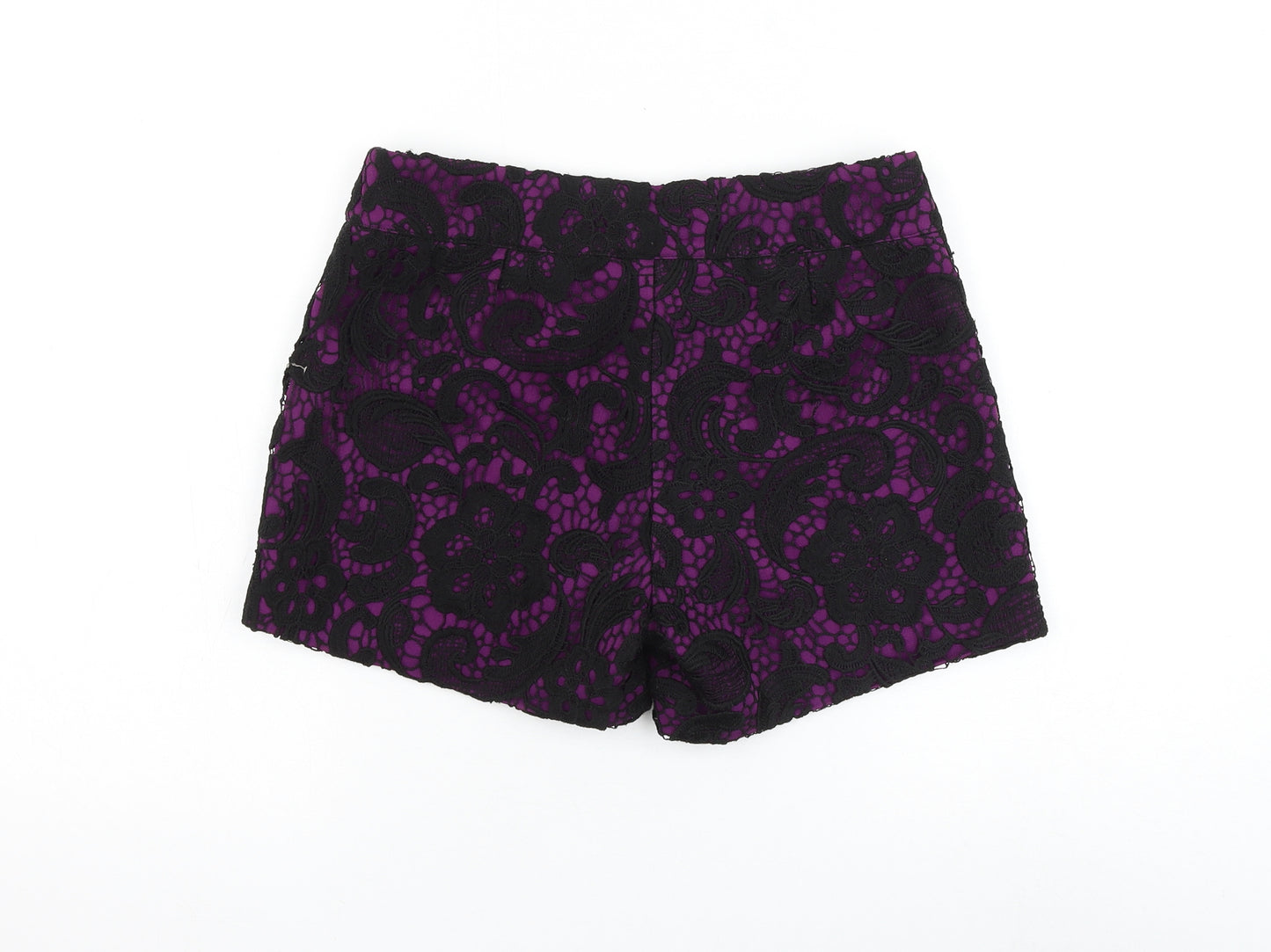My Muse Womens Purple Floral Polyester Hot Pants Shorts Size S L4 in Regular Zip
