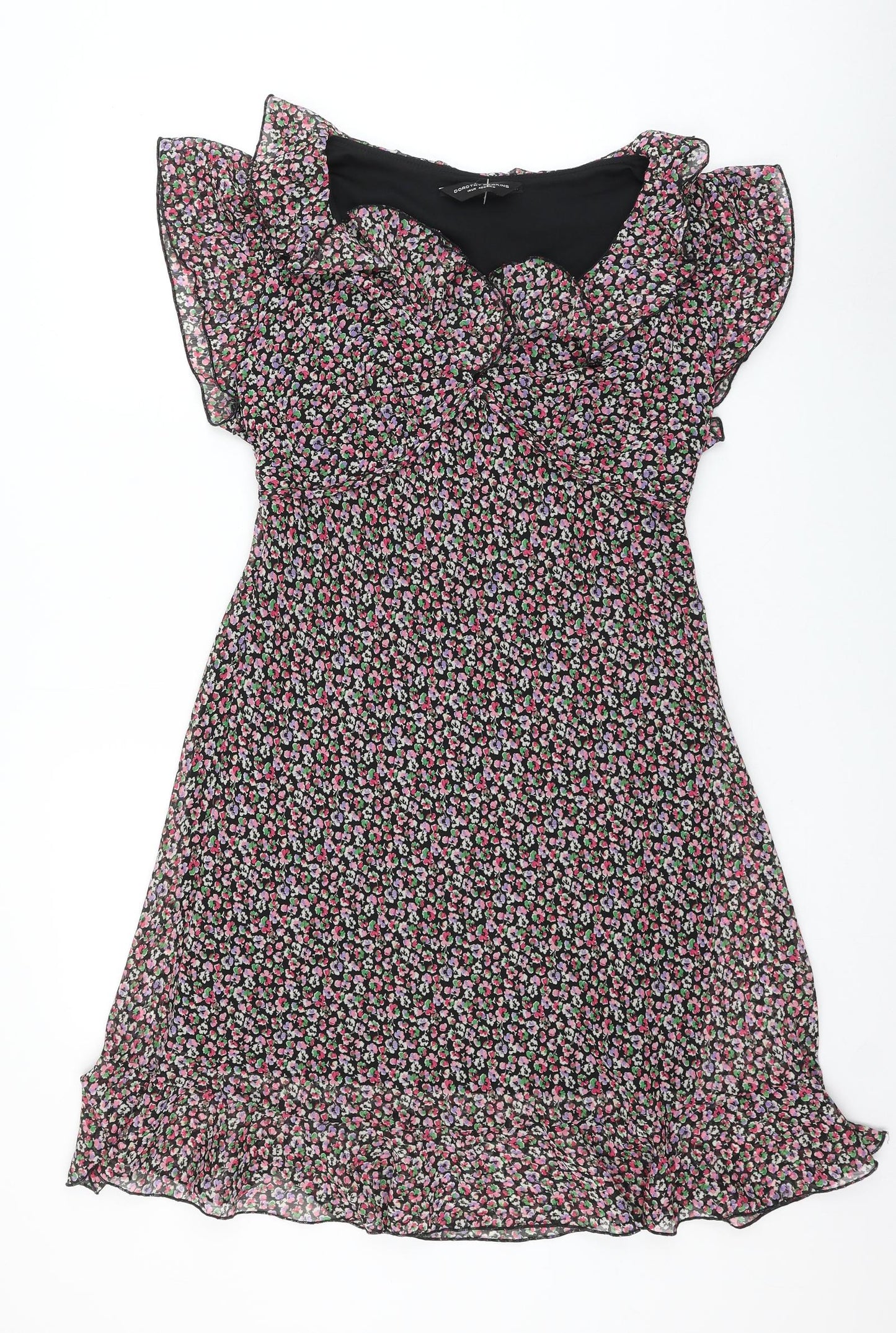 Dorothy Perkins Womens Multicoloured Floral Polyester A-Line Size 14 V-Neck Pullover