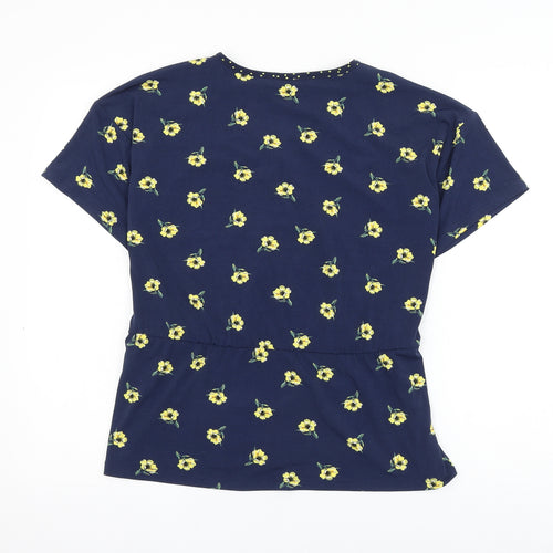 Warehouse Womens Blue Floral Polyester Wrap Blouse Size 12 V-Neck