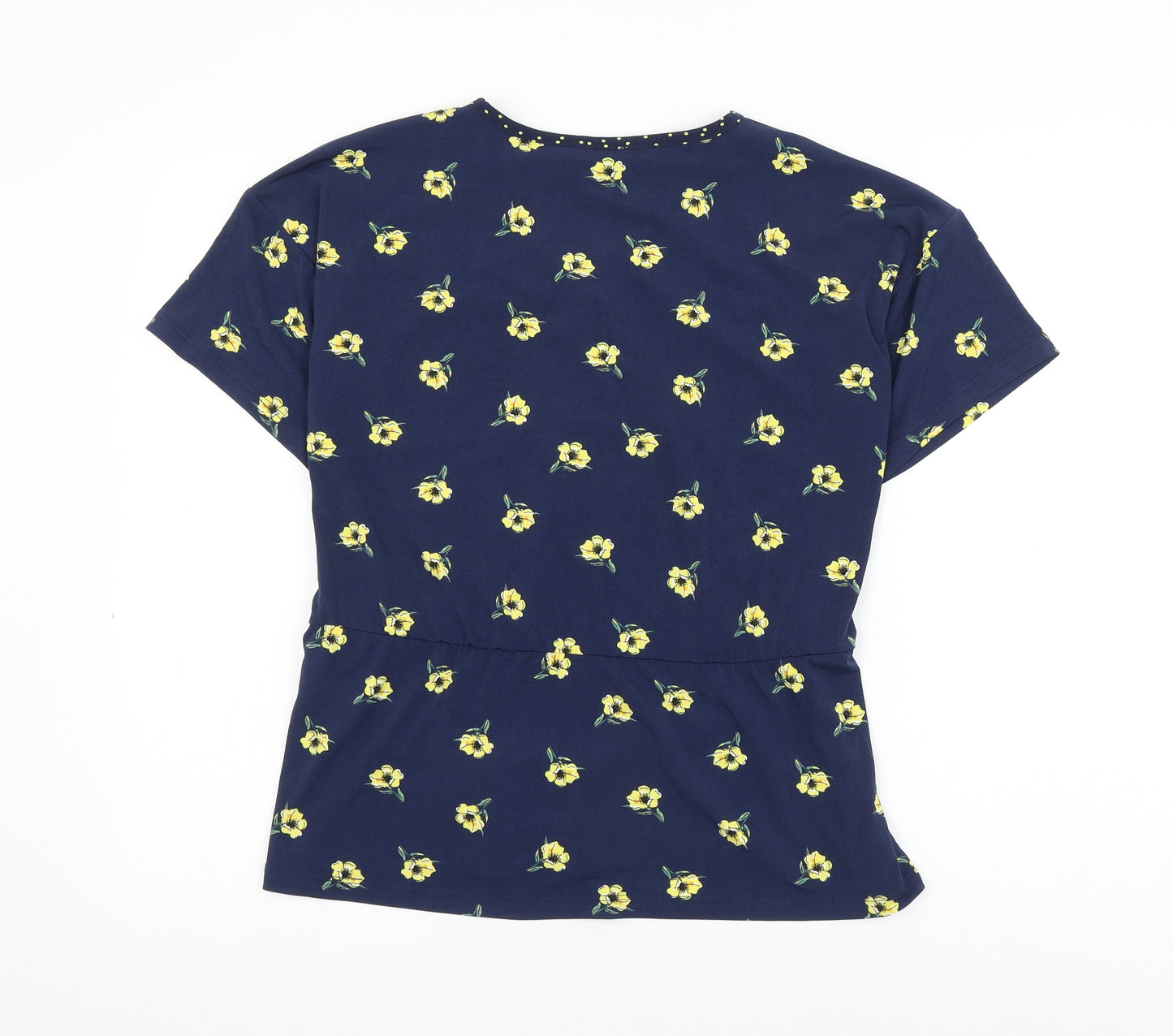 Warehouse Womens Blue Floral Polyester Wrap Blouse Size 12 V-Neck