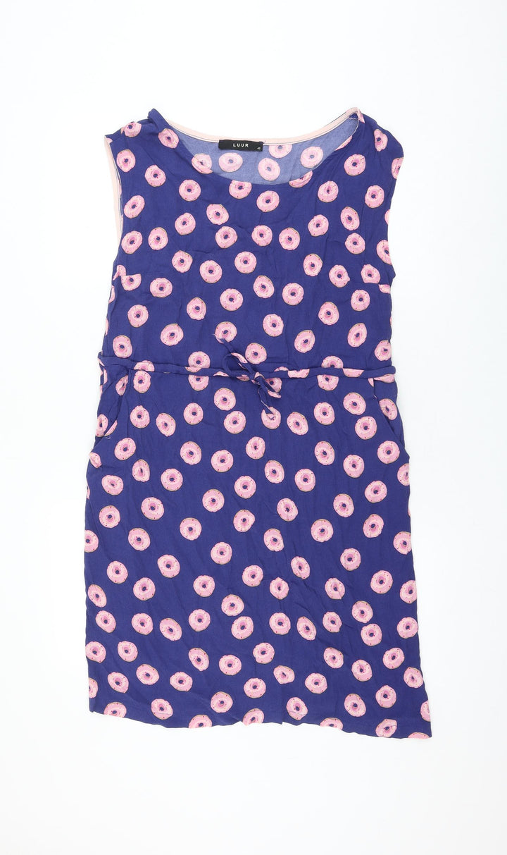 Luur Womens Blue Geometric Polyester Shift Size 14 Round Neck Pullover - Doughnut