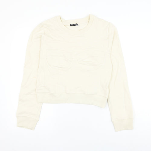 Zara Womens Beige Cotton Pullover Sweatshirt Size M Pullover