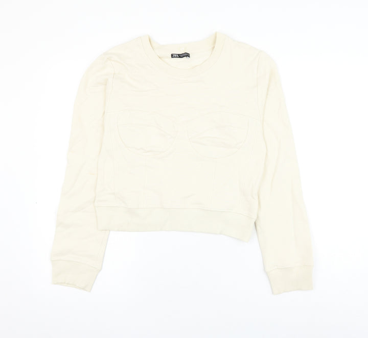 Zara Womens Beige Cotton Pullover Sweatshirt Size M Pullover